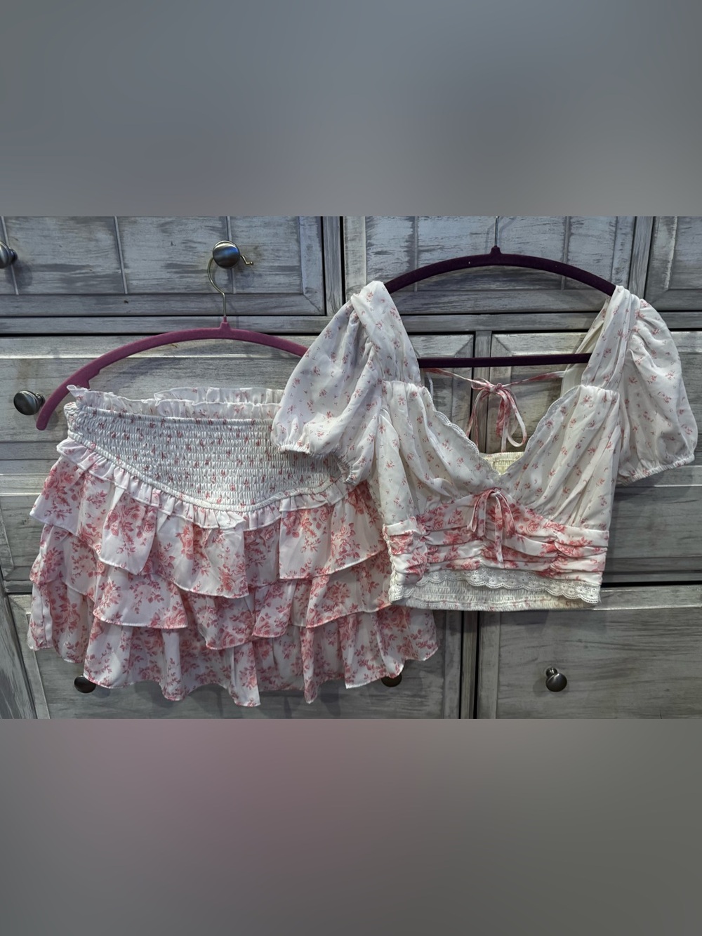 Lucky Brand White and Pink Floral Ruffle Mini Set